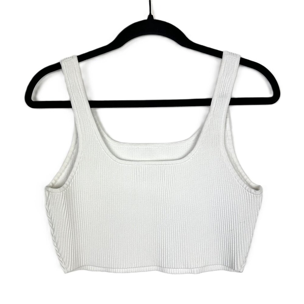 Aritzia Babaton Sculpt Knit Squareneck Cropped Ribbed Tank Top  White Large‎ - Picture 4 of 8